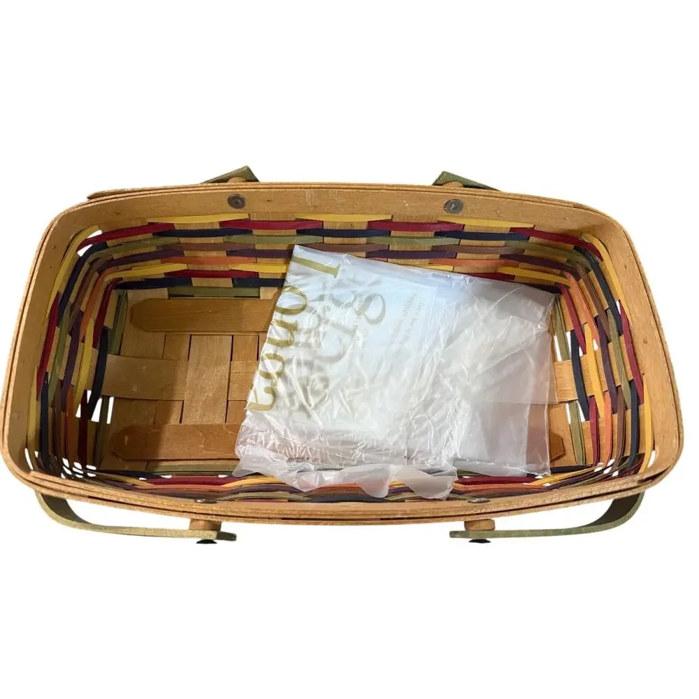 Longaberger 2010 Fiesta Bright Multi Color Bread Basket w/ Lidded Protector